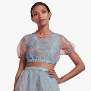 STAUD FRIEZE TOP & MATTIA SKIRT in FLORAL WAVE TURQUOISE (NWT)